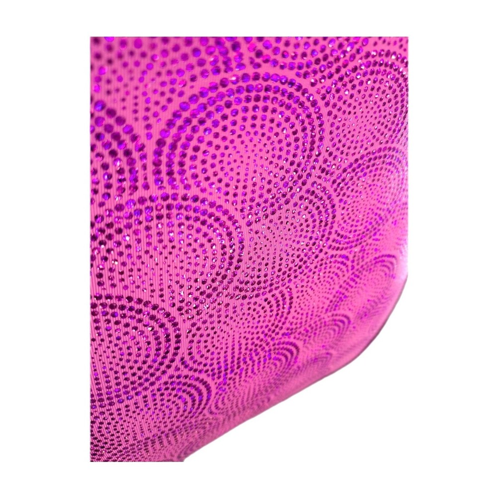 Satara VTG Barbie Pink Foiled Circles Racerback Leotard Open Back Keyhole Sz AL - Picture 8 of 15
